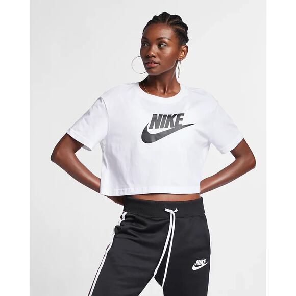 Nike Sportswear Essential White Logo Cropped Short Sleeve T-Shirt Womens Size XL - Picture 1 of 7